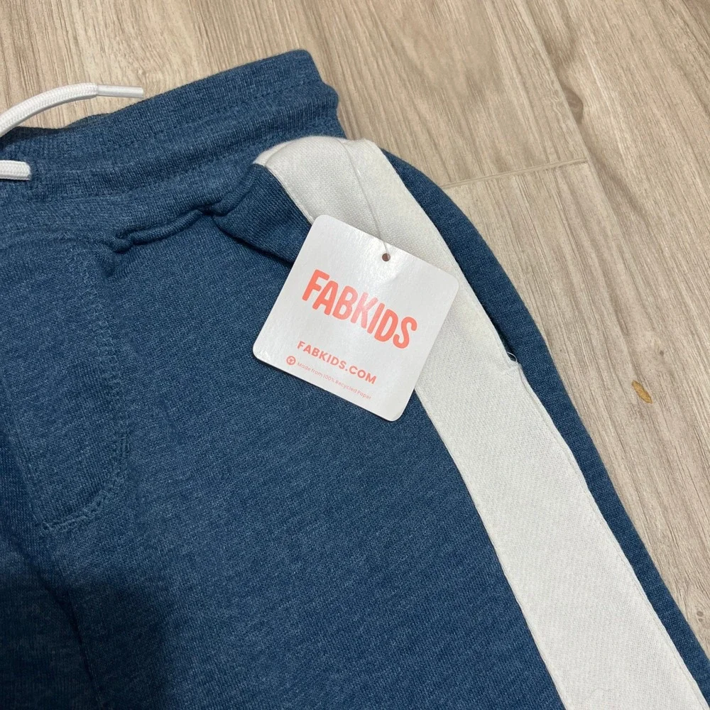 FabKids Jogger Sweatpants Size S 6/7 Blue Heather Fleece White Side Stripe